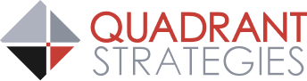 Quadrant Strategies logo featuring a diamond shape divided into red and gray quadrants beside the company name.