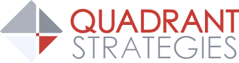 Quadrant Strategies logo featuring a geometric diamond shape in red and gray beside the company name in red and gray text.